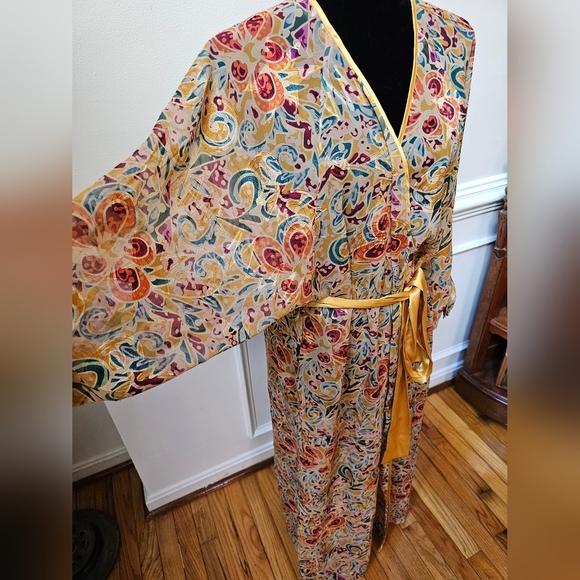 Vintage Victoria's Secret Gold Label Gold Trim Floor Length Robe Size M/L - Picture 3 of 8